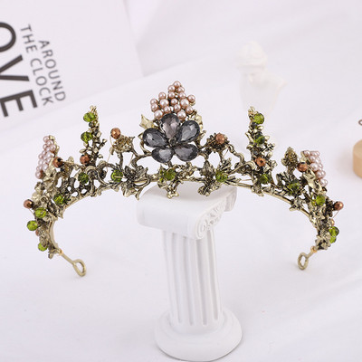 Baroc, retro, negru, lux, cristal, diademe, coroane, prințesă, regina, bal, voal, strasuri, tiara, accesoriu pentru păr de nuntă