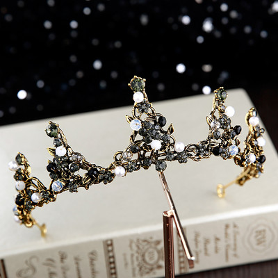 Baroc, retro, negru, lux, cristal, diademe, coroane, prințesă, regina, bal, voal, strasuri, tiara, accesoriu pentru păr de nuntă