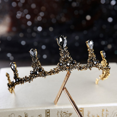 Baroc, retro, negru, lux, cristal, diademe, coroane, prințesă, regina, bal, voal, strasuri, tiara, accesoriu pentru păr de nuntă