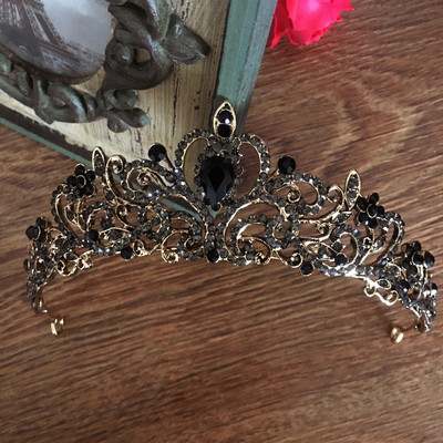 Baroc, retro, negru, lux, cristal, diademe, coroane, prințesă, regina, bal, voal, strasuri, tiara, accesoriu pentru păr de nuntă
