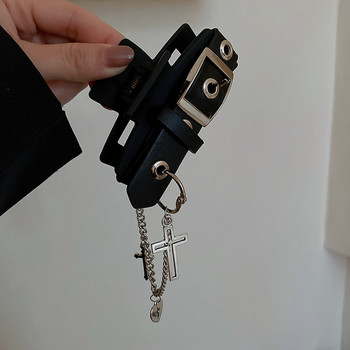 Street Style Claw Clip Gothic Black Pu Leather Chain κρεμαστό κρεμαστό νύχια μαλλιών για γυναίκες κορίτσια Κομψά μαλλιά Y2K αξεσουάρ Δώρο