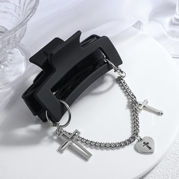 Street Style Claw Clip Gothic Black Pu Leather Chain κρεμαστό κρεμαστό νύχια μαλλιών για γυναίκες κορίτσια Κομψά μαλλιά Y2K αξεσουάρ Δώρο