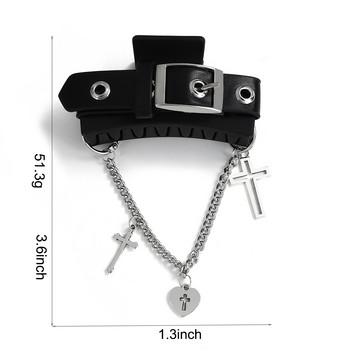 Street Style Claw Clip Gothic Black Pu Leather Chain κρεμαστό κρεμαστό νύχια μαλλιών για γυναίκες κορίτσια Κομψά μαλλιά Y2K αξεσουάρ Δώρο