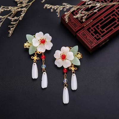 1pár kínai hanfu hajkiegészítők piros virág hajtűk vintage ruha fejfedő hosszú pillangó bojt Hajcsat Noiva ékszer