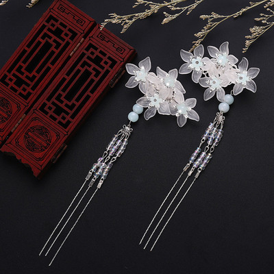 1pár kínai hanfu hajkiegészítők piros virág hajtűk vintage ruha fejfedő hosszú pillangó bojt Hajcsat Noiva ékszer