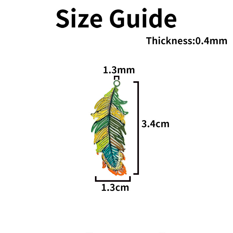 10db 13*34mm színes filigrán tollbűvész többszínű kétarcú festett tollas medál C10856