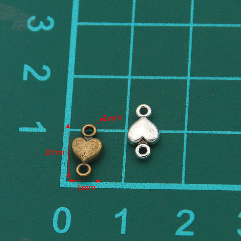 100 DB 2 színű 6*10 mm-es MINI kétoldalas szívbűbáj csatlakozó fémötvözet barkács nyaklánc karkötő kézi munka jelölések