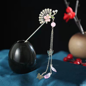 Vintage Hanfu Hair Stick Κινέζικα Κλασικά Κρυστάλλινα Χάντρες Φουρκέτες Flowers Στικ μαλλιών με Φούντα Αξεσουάρ γάμου