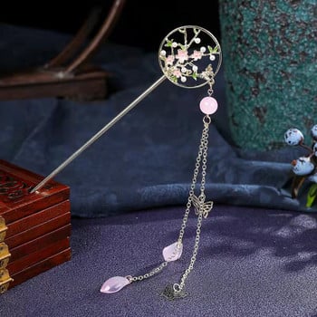 Vintage Hanfu Hair Stick Κινέζικα Κλασικά Κρυστάλλινα Χάντρες Φουρκέτες Flowers Στικ μαλλιών με Φούντα Αξεσουάρ γάμου