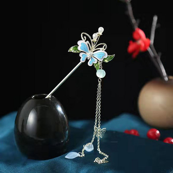 Vintage Hanfu Hair Stick Κινέζικα Κλασικά Κρυστάλλινα Χάντρες Φουρκέτες Flowers Στικ μαλλιών με Φούντα Αξεσουάρ γάμου