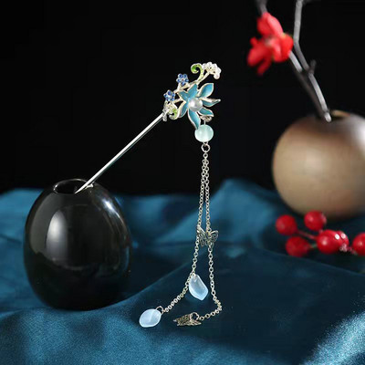 Vintage Hanfu štapić za kosu Kineske klasične ukosnice od kristalnih perli Cvijeće štapić za kosu s kićankama Vjenčani dodaci