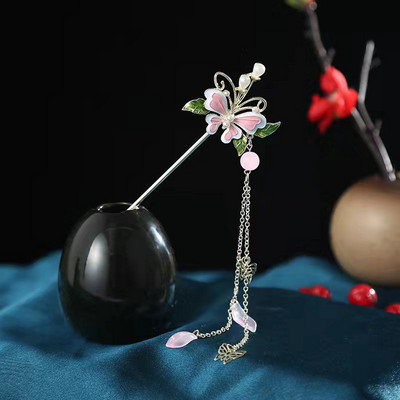 Vintage Hanfu štapić za kosu Kineske klasične ukosnice od kristalnih perli Cvijeće štapić za kosu s kićankama Vjenčani dodaci