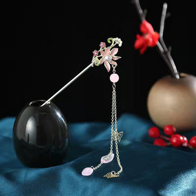 Vintage Hanfu štapić za kosu Kineske klasične ukosnice od kristalnih perli Cvijeće štapić za kosu s kićankama Vjenčani dodaci