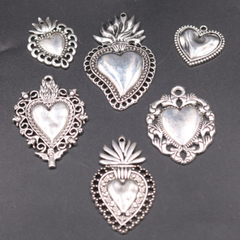 7 τμχ Mix Mexican Style Large Catholic Sacred Heart μενταγιόν φυλαχτό DIY Θρησκευτικά γούρια Κολιέ σκουλαρίκια Σκουλαρίκια κοσμήματα Κατασκευή κοσμημάτων