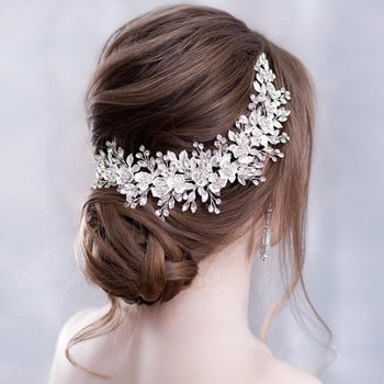 Ασημί rColor Bridal Flower Headband Prom Tiara Αξεσουάρ για τα μαλλιά Νύφη χειροποίητα στολίδια μαλλιών Γυναικεία κρυστάλλινα κεφαλή