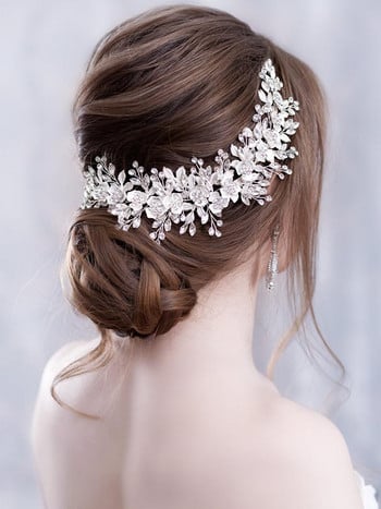 Ασημί rColor Bridal Flower Headband Prom Tiara Αξεσουάρ για τα μαλλιά Νύφη χειροποίητα στολίδια μαλλιών Γυναικεία κρυστάλλινα κεφαλή