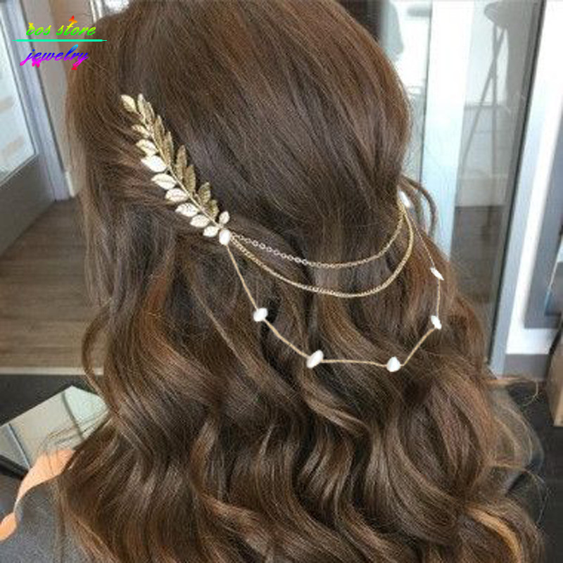 Summer Style Bohemia Levelek Fej Korona Lánc és Levelek Hajfésű Esküvői Haj kiegészítők Bizsu