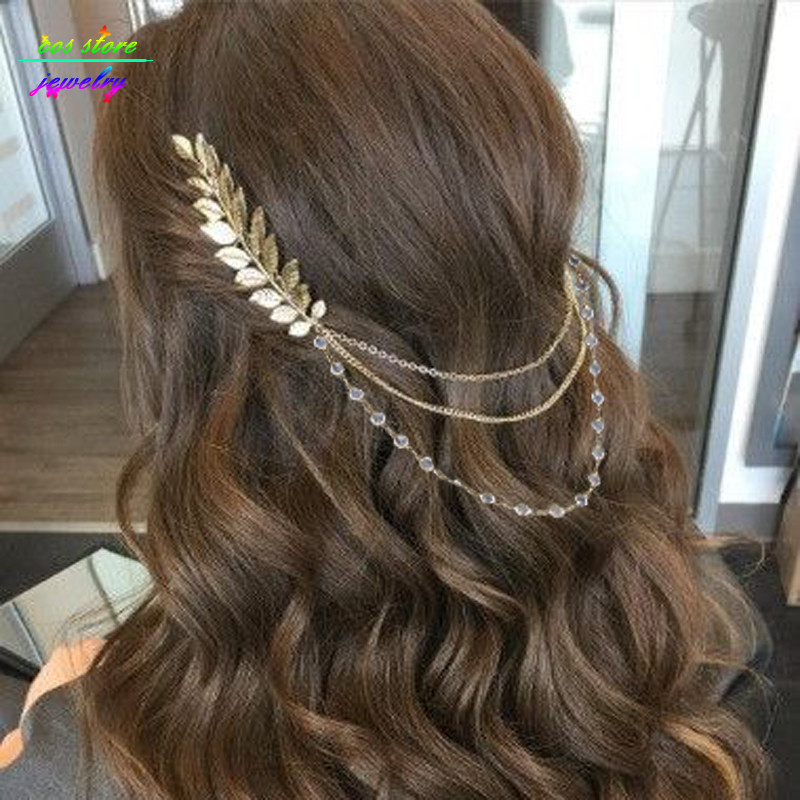 Summer Style Bohemia Levelek Fej Korona Lánc és Levelek Hajfésű Esküvői Haj kiegészítők Bizsu