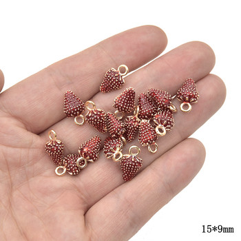 10 τμχ 3D Strawberry Charms Κρεμαστά φρούτων από κράμα μετάλλου σμάλτο για DIY σκουλαρίκι Βραχιόλι Κολιέ Αξεσουάρ κοσμημάτων Κατασκευή