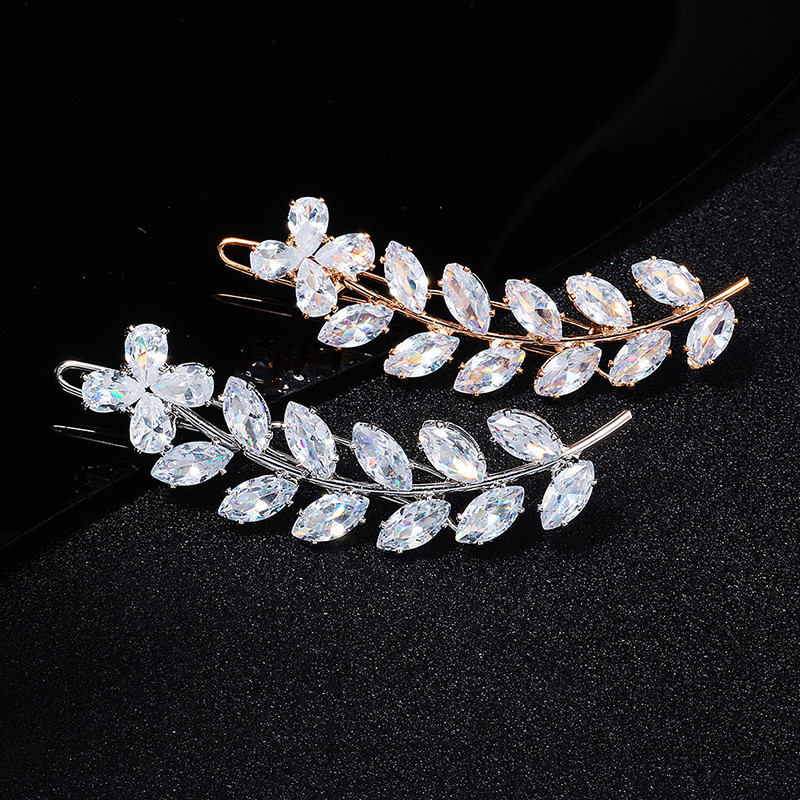 Miallo Fashion Barrette Cubic cirkónia levél hajcsatok női kiegészítők Menyasszonyi Esküvői Haj Ékszer Menyasszonyi Fejdísz