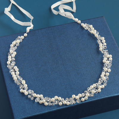 2020 Сватбени аксесоари за коса Кристална перлена лента за глава Диадема Цвете Глава Коса Лоза Дамски бижута за коса Булчински аксесоари за коса