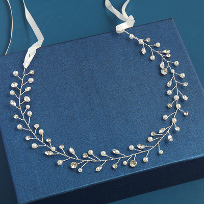 2020 Сватбени аксесоари за коса Кристална перлена лента за глава Диадема Цвете Глава Коса Лоза Дамски бижута за коса Булчински аксесоари за коса