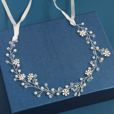 2020 Сватбени аксесоари за коса Кристална перлена лента за глава Диадема Цвете Глава Коса Лоза Дамски бижута за коса Булчински аксесоари за коса