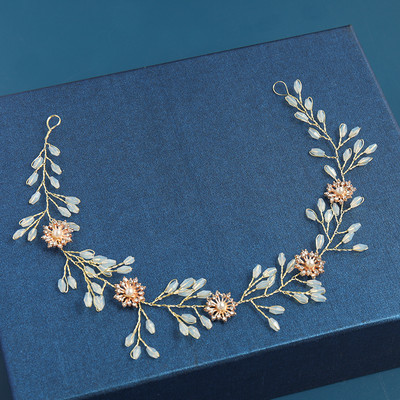 2020 Сватбени аксесоари за коса Кристална перлена лента за глава Диадема Цвете Глава Коса Лоза Дамски бижута за коса Булчински аксесоари за коса