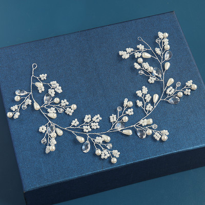 2020 Сватбени аксесоари за коса Кристална перлена лента за глава Диадема Цвете Глава Коса Лоза Дамски бижута за коса Булчински аксесоари за коса