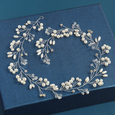 2020 Сватбени аксесоари за коса Кристална перлена лента за глава Диадема Цвете Глава Коса Лоза Дамски бижута за коса Булчински аксесоари за коса