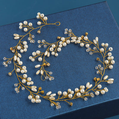 2020 Сватбени аксесоари за коса Кристална перлена лента за глава Диадема Цвете Глава Коса Лоза Дамски бижута за коса Булчински аксесоари за коса