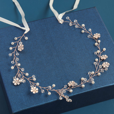 2020 Сватбени аксесоари за коса Кристална перлена лента за глава Диадема Цвете Глава Коса Лоза Дамски бижута за коса Булчински аксесоари за коса