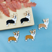 10db/csomag Corgi Dog Zománc Charms Design Animal Tag medálok Ékszerkészítéshez Fülbevaló Karkötő Lebegő Arany Alap 23*24mm