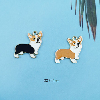 10 τμχ/συσκευασία Corgi Dog Enamel Charms Σχεδιασμός Animal Tag μενταγιόν για κοσμήματα Σκουλαρίκια Βραχιόλι Floating Gold Base 23*24mm