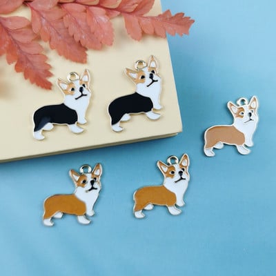 10db/csomag Corgi Dog Zománc Charms Design Animal Tag medálok Ékszerkészítéshez Fülbevaló Karkötő Lebegő Arany Alap 23*24mm