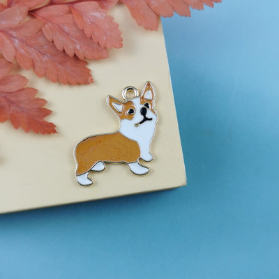10db/csomag Corgi Dog Zománc Charms Design Animal Tag medálok Ékszerkészítéshez Fülbevaló Karkötő Lebegő Arany Alap 23*24mm