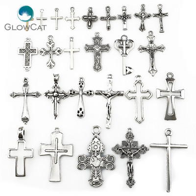 ΜΙΞ 26 τμχ Cross Charm Vintage Σταυροί από κράμα ψευδαργύρου Μενταγιόν Θρησκευτική πίστη Γούρια Κοσμήματα Ευρήματα Κατασκευή Cruces Bisuteria