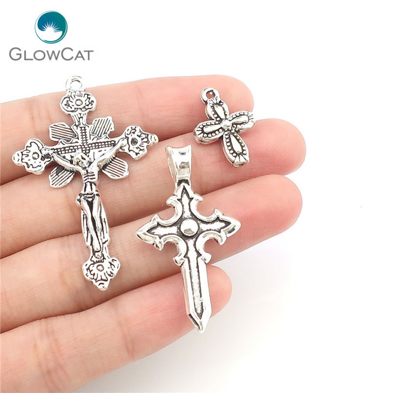 MIX 26бр. Кръст Талисман Ретро кръстове от цинкова сплав Висулка Религиозна вяра Талисмани Находки за бижута Изработка на Cruces Bisuteria