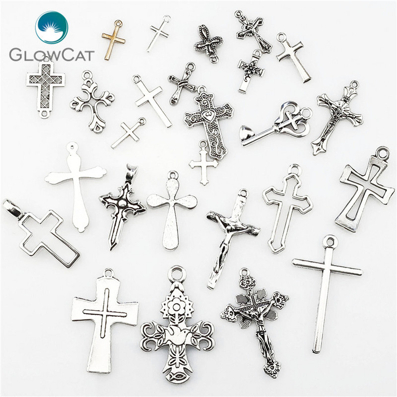 MIX 26бр. Кръст Талисман Ретро кръстове от цинкова сплав Висулка Религиозна вяра Талисмани Находки за бижута Изработка на Cruces Bisuteria