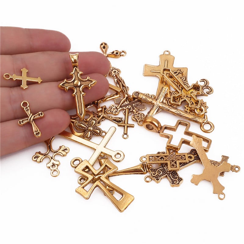 MIX 26бр. Кръст Талисман Ретро кръстове от цинкова сплав Висулка Религиозна вяра Талисмани Находки за бижута Изработка на Cruces Bisuteria