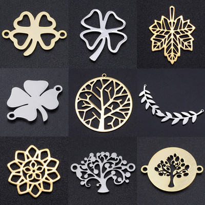 5 τμχ/παρτίδα Maple Leaf DIY Charms Χονδρική 316 ανοξείδωτο ατσάλι Τυχερό σύμβολο Συνδέσεις Γούρι Δέντρο της ζωής Κρεμαστό κόσμημα