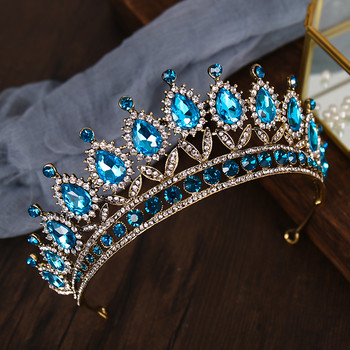 Луксозни сини кристали, кристална сватбена корона, тиари и корони на булката, диадема на кралицата, корона, сватбени бижута за коса, аксесоари