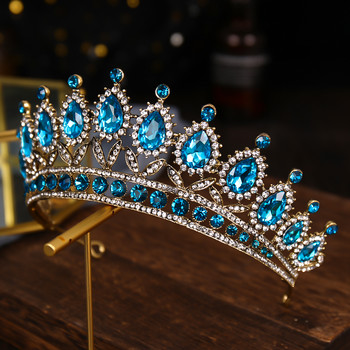 Луксозни сини кристали, кристална сватбена корона, тиари и корони на булката, диадема на кралицата, корона, сватбени бижута за коса, аксесоари