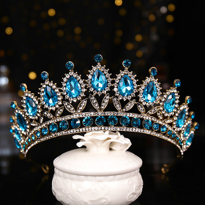 Luxury Blue Rhinestone Crystal Wedding Crown Bride Tiaras And Crowns Queen Diadem Pageant Crown Bridal Hair Jewelry Accessories