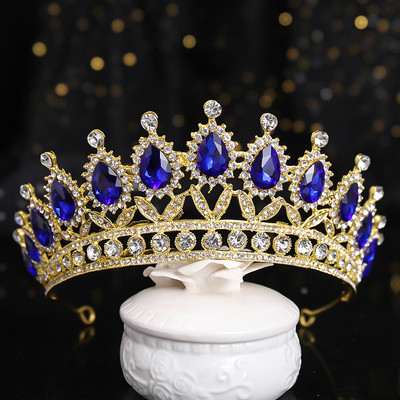 Luksuslikud sinised kivikristallidest pulmakroonidega tiaarad ja kroonid Kuninganna diadeemivõistlus Crown Pruudi juuste ehted