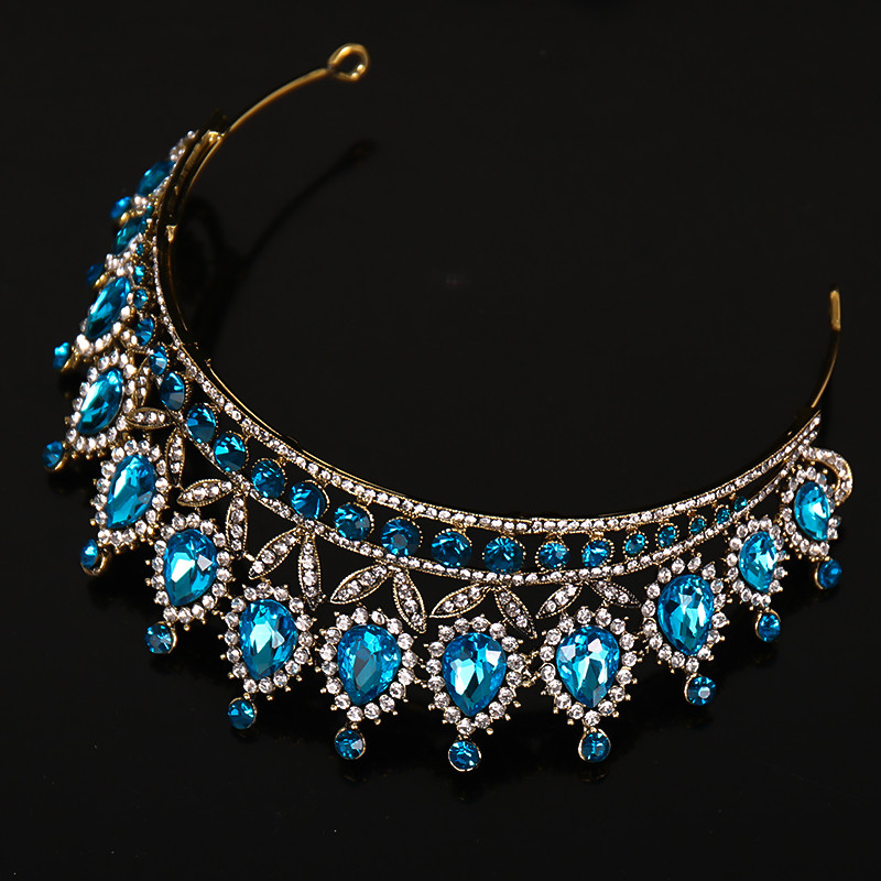 Luksuslikud sinised kivikristallidest pulmakroonidega tiaarad ja kroonid Kuninganna diadeemivõistlus Crown Pruudi juuste ehted