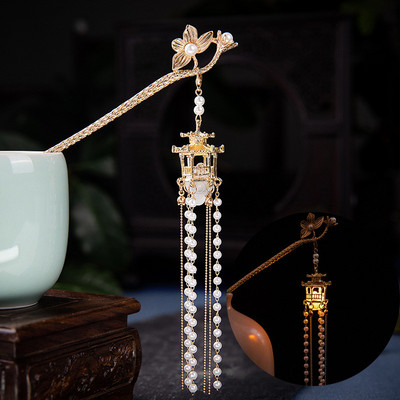 Kineska palača Lantern Ukosnice Stezaljke zlatne boje Metalni štapići za kosu Vilice sa svjetlom Žene Djevojke Privjesak Nakit za Hanfu haljinu