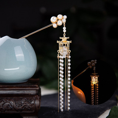 Kineska palača Lantern Ukosnice Stezaljke zlatne boje Metalni štapići za kosu Vilice sa svjetlom Žene Djevojke Privjesak Nakit za Hanfu haljinu