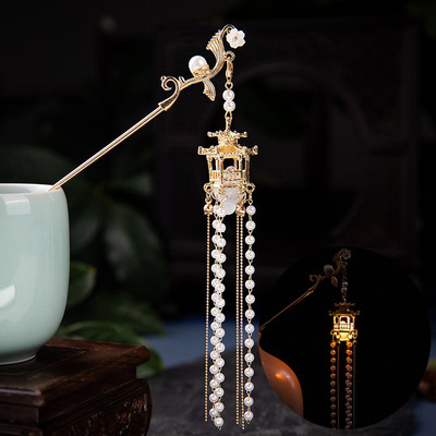 Kineska palača Lantern Ukosnice Stezaljke zlatne boje Metalni štapići za kosu Vilice sa svjetlom Žene Djevojke Privjesak Nakit za Hanfu haljinu