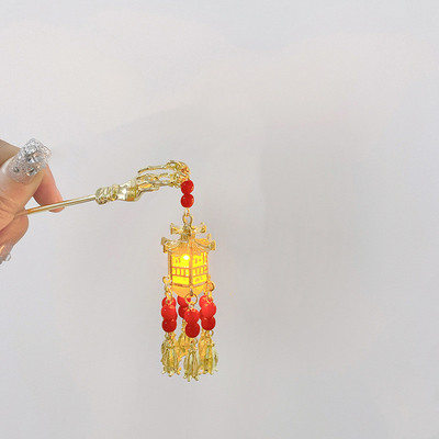 Kineska palača Lantern Ukosnice Stezaljke zlatne boje Metalni štapići za kosu Vilice sa svjetlom Žene Djevojke Privjesak Nakit za Hanfu haljinu